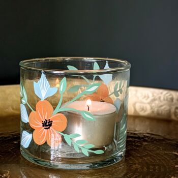 Tea Light Glass Votives With Handpainted Florals | Assorted Designs, 3 of 7