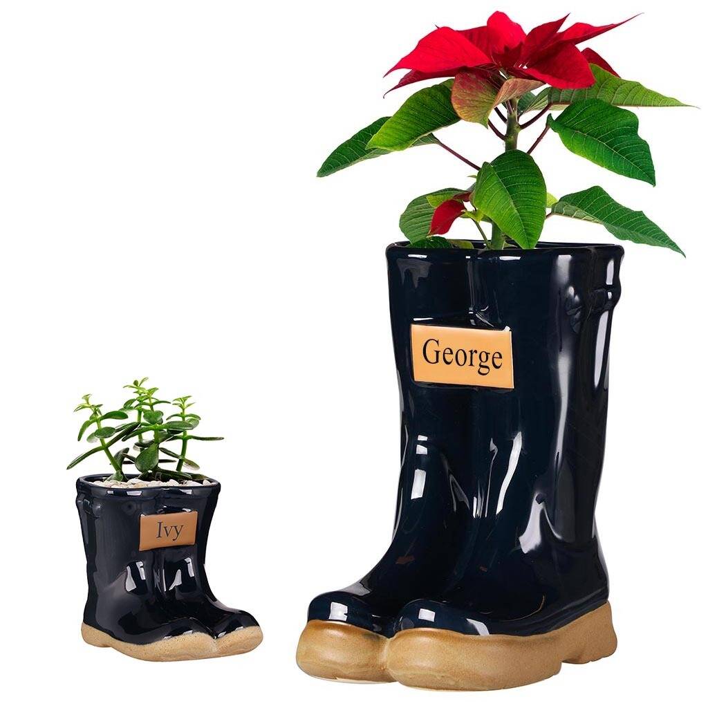 Personalised Blue Welly Boot Planters Gift Set By Dibor