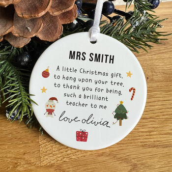 Personalised Christmas Ceramic Ornament Teacher Gift, 7 of 7