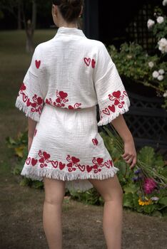 Organic Short Cotton Kimono: White With Hearts, 2 of 2