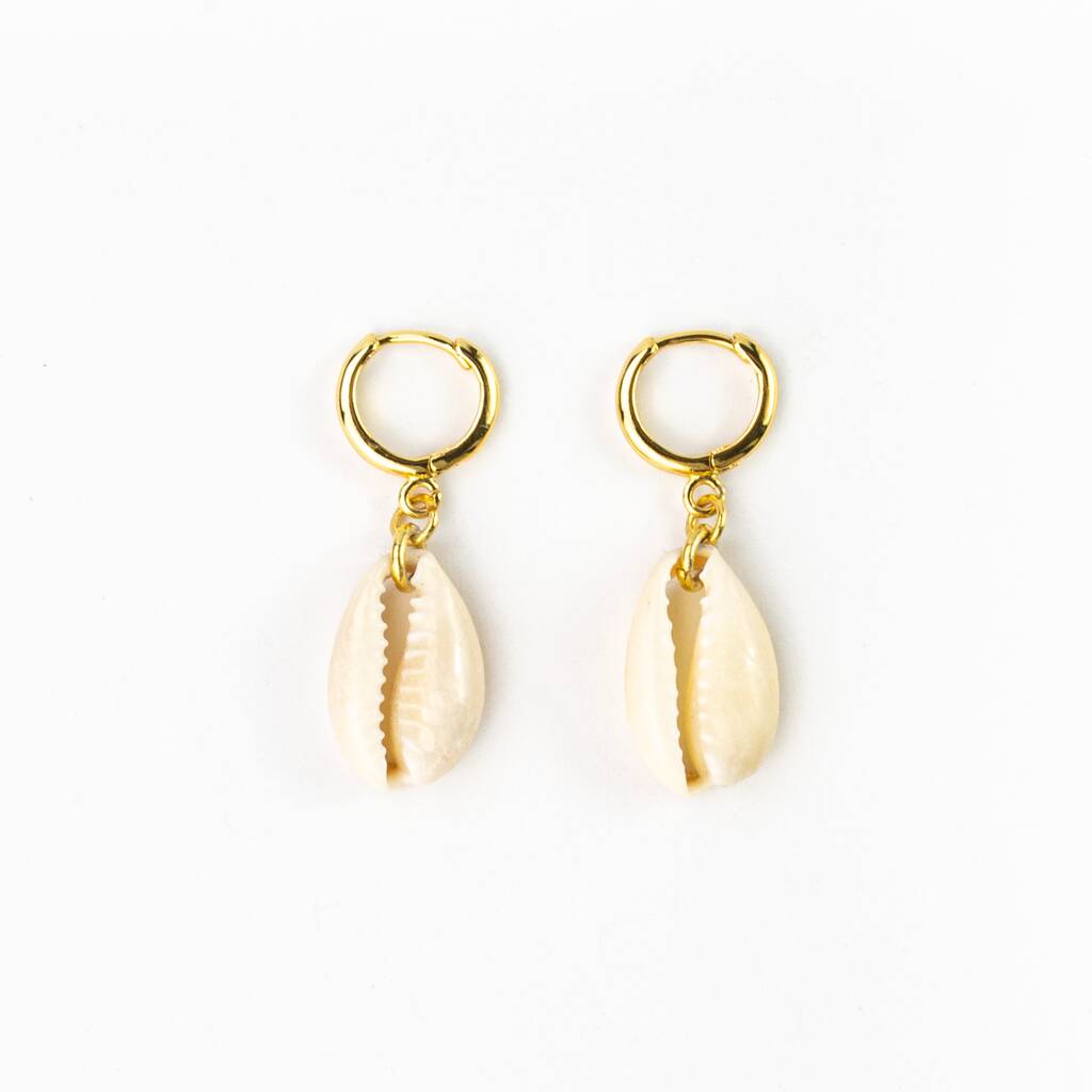 Asri Cowrie Shell Plated Huggie Hoop Earrings By Pineapple Island