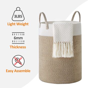 58 L White And Brown Cotton Rope Woven Storage Basket, 6 of 8