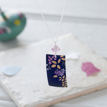 Blue Gold Colour Print Rectangle Pendant And Crystal, 3 of 4