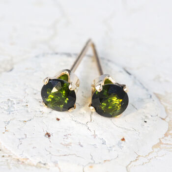 Dark Green Tourmaline Stud Earrings Silver Or Gold, 7 of 12