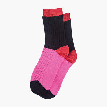 Glitter Mid Calf Ribbed Cotton Boot Socks Colour Block Black Pink, 2 of 4