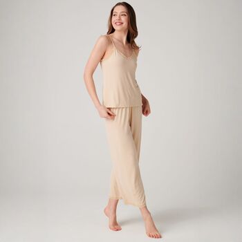 Women's 'Soft Sand' Bamboo Lace Camisole Pyjama Set, 2 of 6