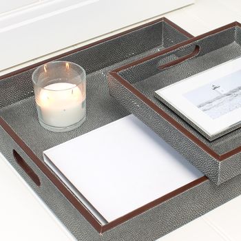 Faux Shagreen Leather Tray Set, 3 of 3