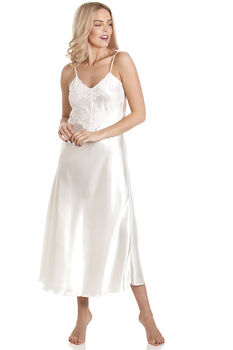 British Made Ivory Long Satin Nightdress With Deep Lace Detail Ladies Size 8 To 28 UK, 2 of 5