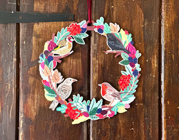 Birds And Berries Wooden Christmas Wreath, 2 of 8