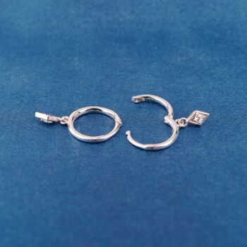 Silver Diamond Drop Hoop Earrings With Cz Stone, 6 of 7
