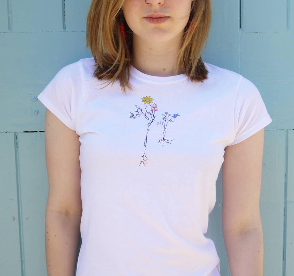 Embroidered Spring Flowers T Shirt Handmade By Lint & Thread ...