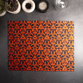 Red Orange Grey Hand Printed Canvas Place Mat Set, 9 of 12