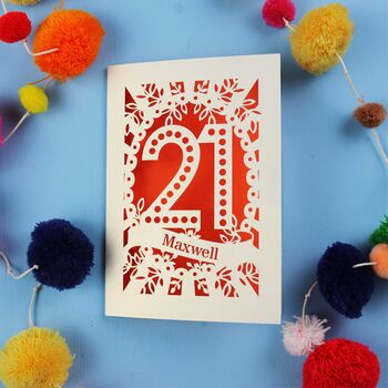 Personalised 21st Birthday Card Papercut Spotty Design, 6 of 9
