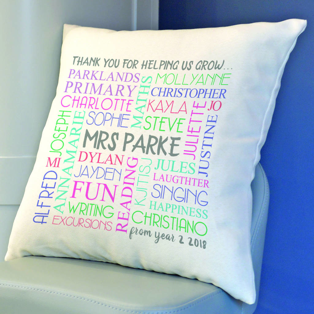 personalised thank you teacher word art cushion by cherry pete ...