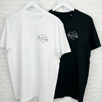 Lovers Tattoo Style T Shirt Set Personalised With Date, 4 of 6