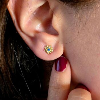 Turquoise December Holly Gold Plated Stud Earrings, 2 of 5