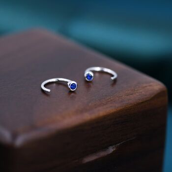 2mm Sapphire Blue Cz Huggie Hoop Earrings, 9 of 12
