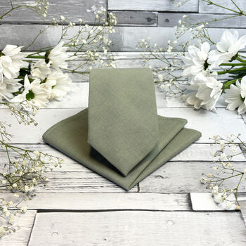 Khaki Cotton Wedding Tie Set, 2 of 10