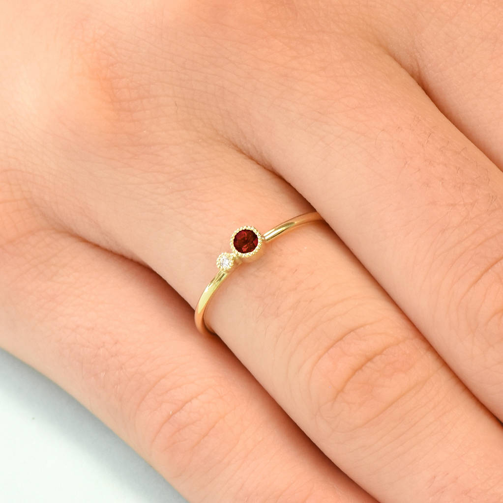 Garnet Stacking Ring, Diamond Accent, Solid 18ct Gold By Lilia Nash ...