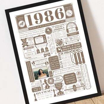 1986 Personalised 40th Birthday Print With Photo, 4 of 8