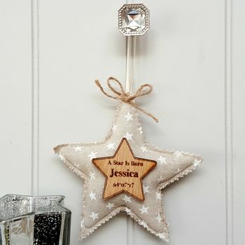 'Family Christmas Message' Oak Fabric Star Decoration, 5 of 8