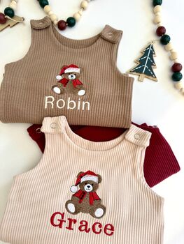Personalized Reindeer Baby Dungarees Romper | Custom Embroidered Christmas Outfit | Newborn First Christmas Gift | Baby Christmas Onesie, 5 of 12