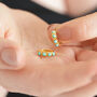 Gold Sterling Silver Teal Stone Huggie Hoop Earrings, thumbnail 3 of 5