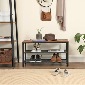 Industrial Style Shoe Bench With Two Shelves, 3 of 5