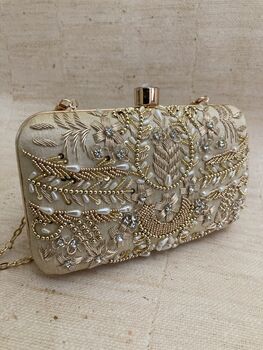 Gold Handcrafted Embroidered Rectangular Clutch Purse, 6 of 7