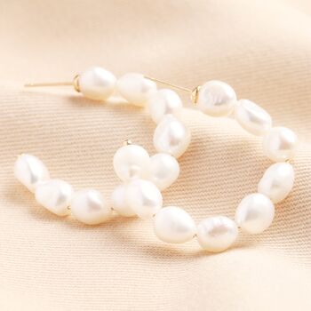 Oversized Freshwater Pearl Hoop Earrings, 2 of 4