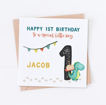 Personalised Dinosaur 1st Birthday Card, 2 of 2