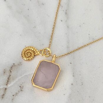 The Duo Rose Quartz Necklace, Gold Plated, 2 of 11