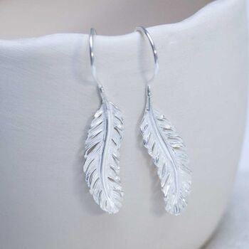 Sterling Silver Feather Drop Earrings, 6 of 8