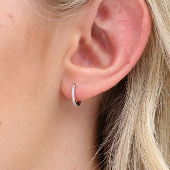 Sterling Silver And Crystal Mini Huggie Hoop Earrings, 3 of 7