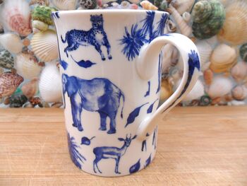Set Of Six Straight Mugs In Blue Safari Design, 11 of 12