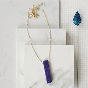 Gold Plate Lapis Lazuli Pendant Necklace, 3 of 5