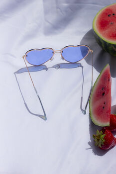 Blue Tint Rimless Colour Tint Heart Sunglasses, 3 of 5