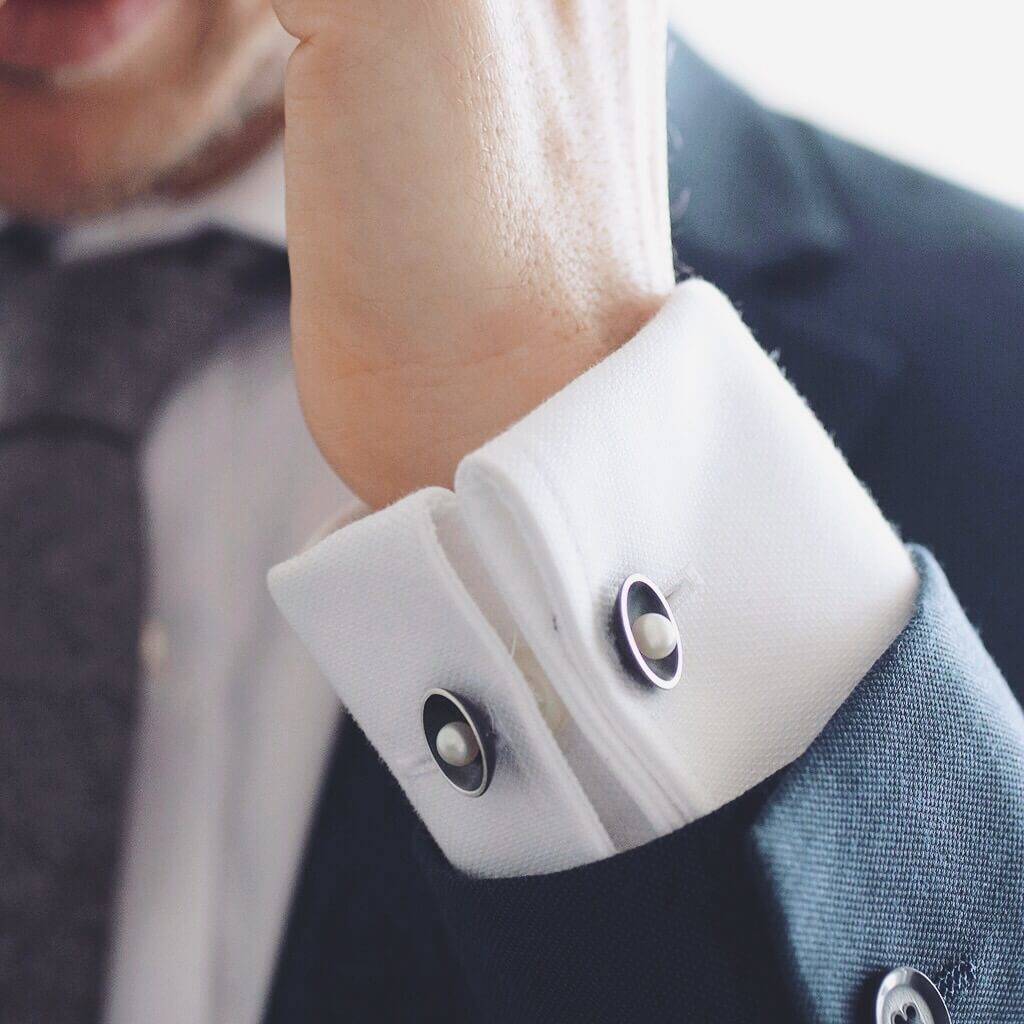 Double Sided Cufflinks. Pearl Anniversary Gift For Him, 1 of 12