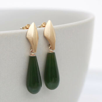 9ct Gold Deco Dropper Earrings With Nephrite, 10 of 12