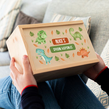 Personalised Dinosaur Keepsake Box With Sliding Lid, 2 of 5