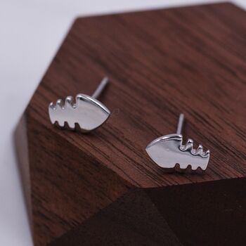 Fish Bone Stud Earrings In Sterling Silver, 5 of 12