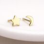 Gold Plated Sterling Silver Mismatched Moon And Star Stud Earrings – 5mm, thumbnail 2 of 6