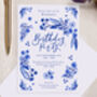 Personalised A6 Blue Floral Birthday Party Invitation, thumbnail 3 of 3