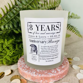 Personalised 8th Bronze Anniversary Meaning Candle, 3 of 11