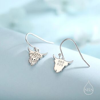 Highland Cow Drop Dangling Earrings In Sterling Silver, 2 of 11