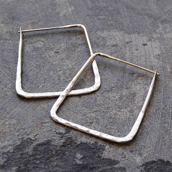 Sterling Silver Hammered Square Hoop Earrings, 5 of 6