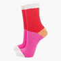 Glitter Mid Calf Ribbed Cotton Boot Socks Colour Block Red Pink, thumbnail 1 of 4