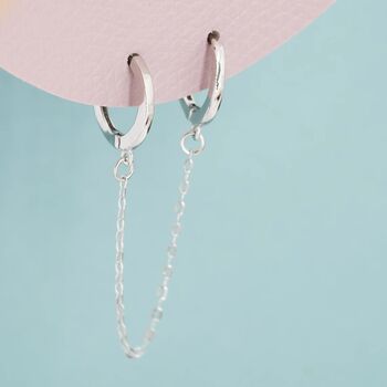 Double Piercing Huggie Hoop Earrings With Linking Chain, 8 of 11