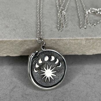 Sterling Silver Moon Phases Snake Necklace, 6 of 12