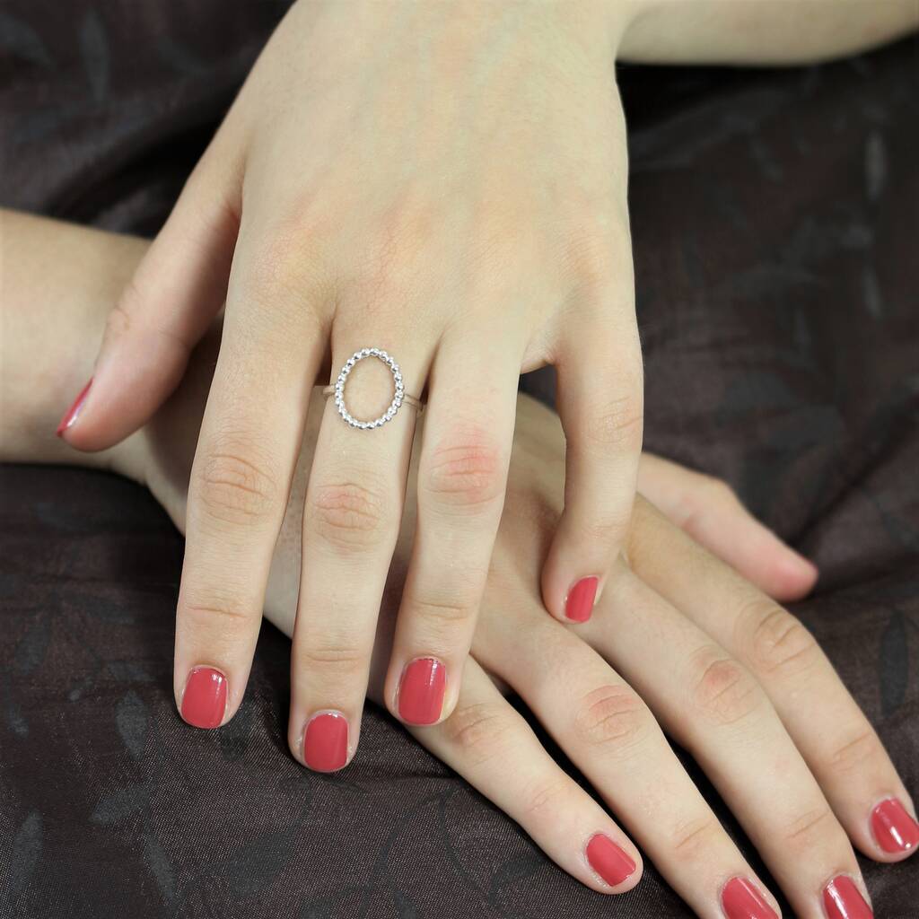 Open Beaded Oval Ring In Sterling Silver, 1 of 3